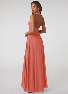 Azazie Tessie Bridesmaid Dresses Salmon Pink A-Line V-Neck Pleated Chiffon Dress image2