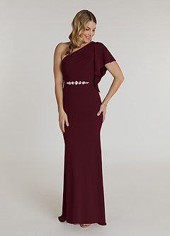 Azazie Pia Mother of the Bride Dresses Cabernet Mermaid Pleated Stretch Crepe Dress image1