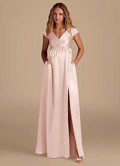 Azazie Allessia Maternity Bridesmaid Dresses A-Line Metallic Satin Floor-Length Dress image4