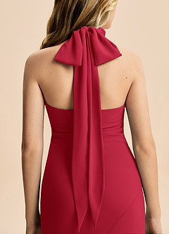 Azazie Velli Junior Meerjungfrau-Linie Hoher Kragen Chiffon Kleid Scharlachrot image6