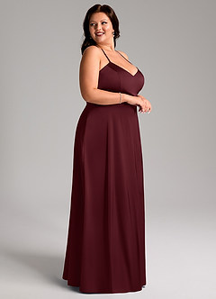 Azazie Mei Bridesmaid Dresses Cabernet A-Line V-Neck Stretch Satin Dress image9