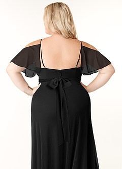 Azazie Fiena Final Sale Black A-Line V-neck Ruched Mesh Dress image9