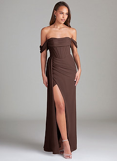 Azazie Amyra Bridesmaid Dresses Ganache Sheath Off the Shoulder Chiffon Convertible Dress image3