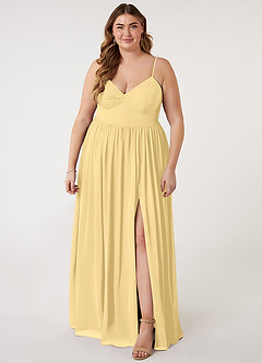Azazie Zeya Bridesmaid Dresses Butter A-Line V-Neck Pleated Chiffon Dress image6