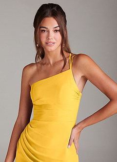 Azazie Eren Bridesmaid Dresses Marigold Sheath One Shoulder Chiffon Dress image6