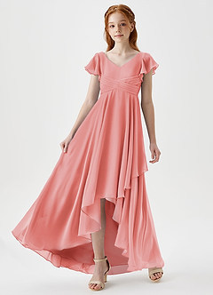 Azazie Caria Junior Coral A-Line Pleated Chiffon Dress image5
