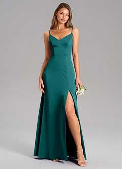Azazie Talina Brautjungfernkleider A-Linie Stretch-Satin Kleid Pfau image5