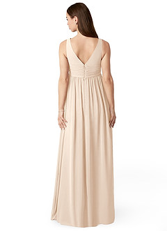 Azazie Yetta Brautjungfernkleider für Schwangere A-Linie V-Hals Versammelt Chiffon Bodenlänge Kleid image2