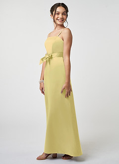 Azazie Anina Junior Robe Trapèze en Satin extensible Arc Sorbet Citron image4