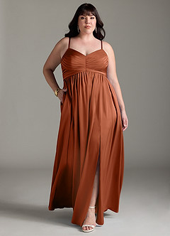 Azazie Alia Bridesmaid Dresses Cedar Rose A-Line Pleated Stretch Satin Dress image10