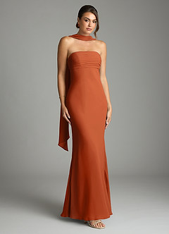 Azazie Saylor Vestidos de damas de honor Vestido de Naranja Quemada de Gasa de Corte Sirena con Sin tirantes image1