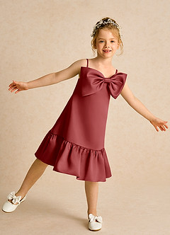 Azazie Kiwi Flower Girl Dresses Rust A-Line Spaghetti Strap Matte Satin Dress image1