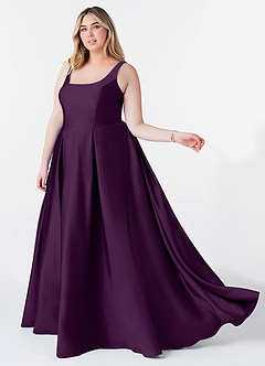 Azazie Neve Bridesmaid Dresses Grape Ball-Gown with Pockets Stretch Satin Dress image9