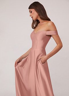 Barbie ♥ Azazie Bridesmaid Dresses Rosette A-Line Off the Shoulder Stretch Satin Convertible Dress image5