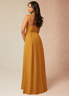 Azazie Kyedae Bridesmaid Dresses Butterscotch A-Line V-Neck Pleated Chiffon Dress image4