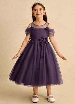 Azazie Juni Flower Girl Dresses Plum Ball-Gown Pleated Tulle Dress image4