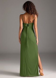 Azazie Mai Bridesmaid Dresses Olive Sheath Pleated Mesh Dress image5
