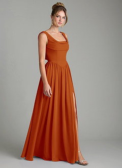 Azazie Novi Robes de demoiselle d'honneur Robe Trapèze en Mousseline de soie Plissée Paprika image3