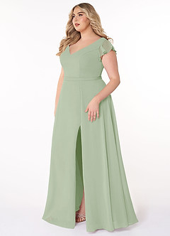 Azazie Claudine Bridesmaid Dresses Dusty Sage A-Line Flutter Sleeve Chiffon Dress image9
