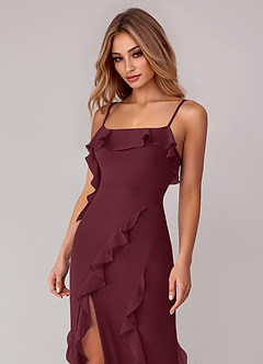 Azazie Malia Bridesmaid Dresses Cabernet Sheath Ruched Chiffon Dress image2