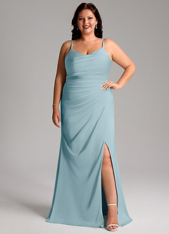 Azazie Deandra Bridesmaid Dresses Moody Blue Mermaid Pleated Stretch Satin Dress image7