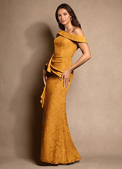 Azazie Hamptons Mother of the Bride Dresses Butterscotch A-Line Pleated Floral Burnout Dress image2