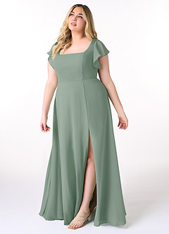 Azazie Bondi Bridesmaid Dresses Silver Sage A-Line Ruffled Chiffon Dress image9