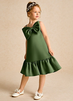 Azazie Kiwi Robe Demoiselle D'honneur Fillette Robe Trapèze en Mat Satiné Bretelle Spaghetti Olive image5