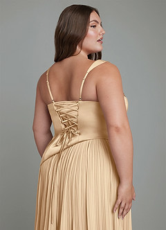 Azazie Stephanie Robes de demoiselle d'honneur Robe Trapèze en Satin extensible Plissé Champagne image12