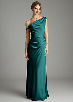 Azazie Emerson Bridesmaid Dresses Peacock Mermaid Off the Shoulder Stretch Satin Dress image4