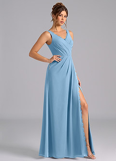 Azazie Bernice Bridesmaid Dresses Steel Blue A-Line Pleated Chiffon Dress image3
