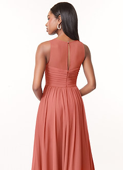 Azazie Nina Bridesmaid Dresses Salmon Pink A-Line Pleated Chiffon Dress image4