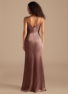 Azazie Deandra Bridesmaid Dresses Espresso Mermaid Pleated Metallic Satin Dress image5