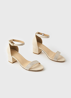 front Shimmer Strap Block Heel Sandalen
