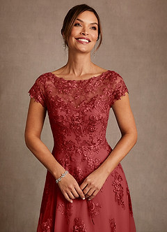 Azazie Jalinda vestidos de madre de la novia Vestido de Óxido de Gasa de Corte en A con Encaje image5