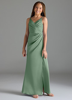 Azazie Maci Junior Vestido de Matcha de Satén Elástico de Corte Sirena con Plisado image1