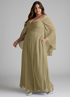 Azazie Cienna Bridesmaid Dresses Moss Green A-Line Off the Shoulder Chiffon Dress image10
