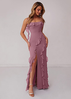 Barbie ♥ Azazie Bridesmaid Dresses Vintage Mauve Sheath Bow Chiffon Dress image4