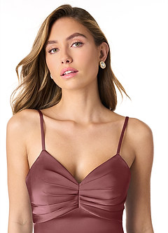 Azazie Linia Final Sale Amethyst Mermaid Pleated Stretch Satin Dress image4