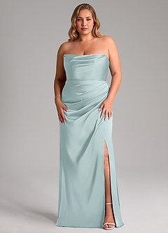 Azazie Leonis Robes de demoiselle d'honneur Robe Sirène Convertible en Satin extensible Plissée Brume image8