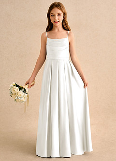 Azazie Reia Junior Formal Flower Girl Klänningar Klä A-Line i Matt satäng Plisserad image1