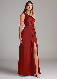 Azazie Brooke Robes de demoiselle d'honneur Robe Trapèze en Satin extensible Ue épaule Grenade image4