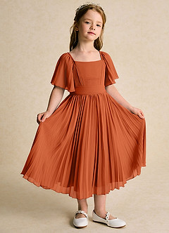 Azazie Gisele Abiti da Ragazza di Fiori Abito A-Line in Chiffon Plissettato Arancia Bruciata image5