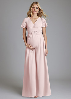 Azazie Verna Maternity Bridesmaid Dresses A-Line V-Neck Ruched Chiffon Floor-Length Dress image1