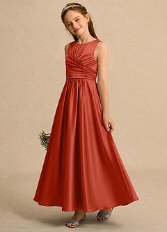 Azazie Ducky Girls Formal Flower Girl Klänningar Klä A-Line i Stretch Satin Plisserad image3