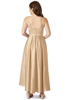 Azazie Jemima Junior Champagne A-Line with Pockets Stretch Satin Dress image2