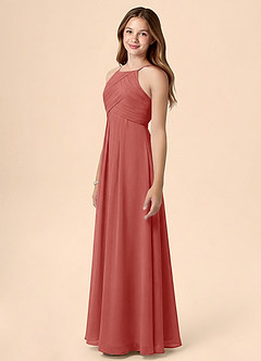 Azazie Ginny Junior Abito A-Line in Chiffon Plissettato Rosa Antica image3