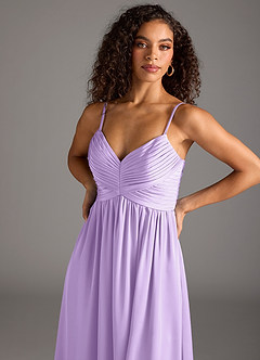 Azazie Alia Bridesmaid Dresses Lilac A-Line Pleated Stretch Satin Dress image3