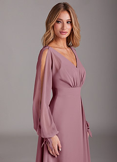 Azazie Matilda Bridesmaid Dresses Vintage Mauve A-Line Long Sleeve Chiffon Dress image7
