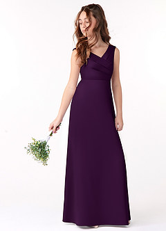 Azazie Sadia Junior Grape A-Line Pleated Stretch Satin Dress image1